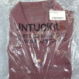 UNTUCKit Polo Shirt Men's Medium Maroon Long Sleeve Cotton Blend Business Casual